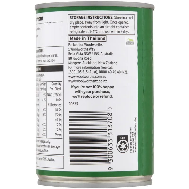 Woolworths Essentials Coconut Cream 400mL