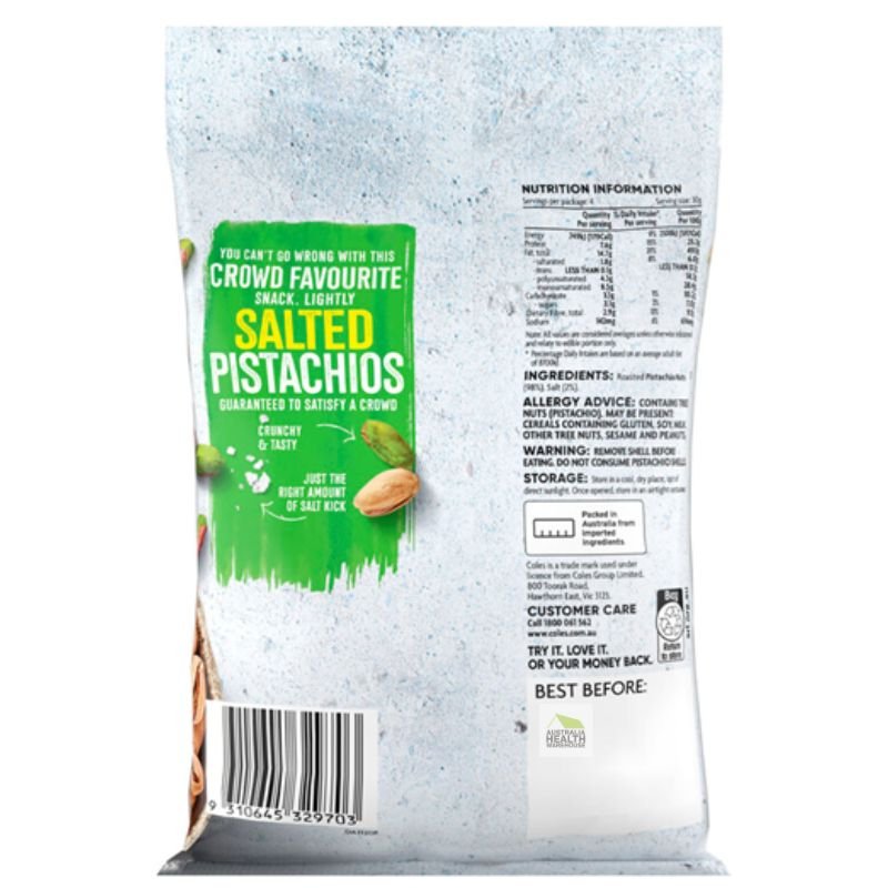 [CLEARANCE Expiry: 19/08/2026] Coles Roasted & Salted Pistachios 200g
