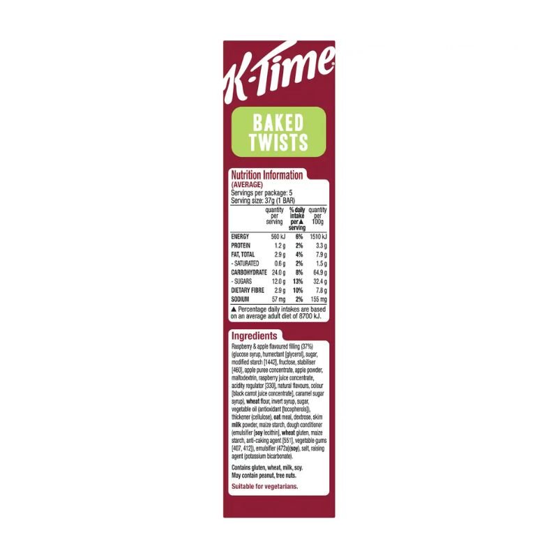 [Expiry Date: 03/10/2026] Kellogg's K Time Baked Twists Raspberry & Apple Flavour Snack Bars 5 Pack