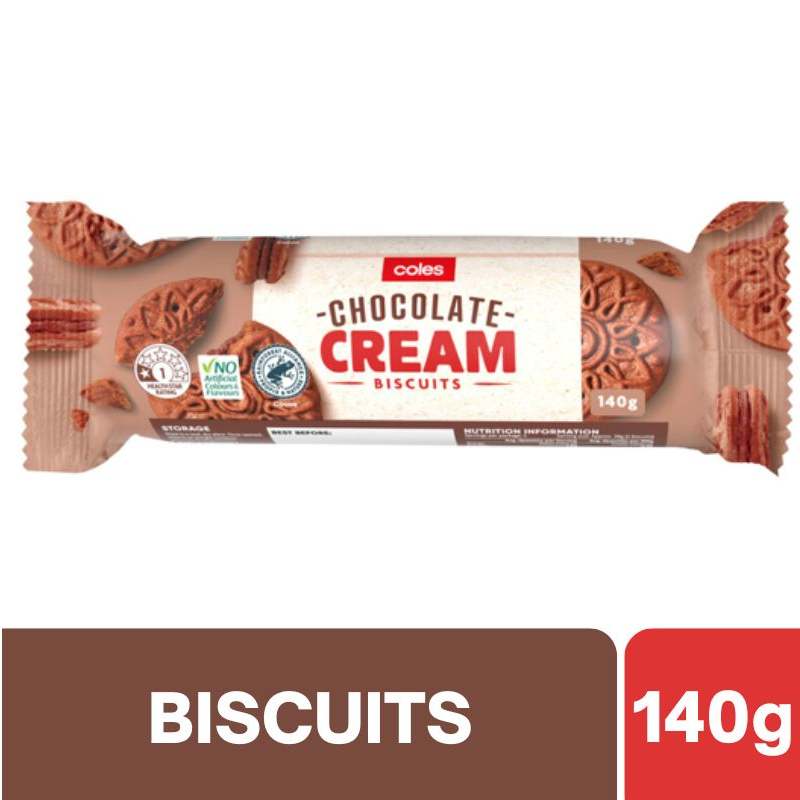 [CLEARANCE Expiry Date: 26/10/2026] Coles Chocolate Cream Biscuit 140g