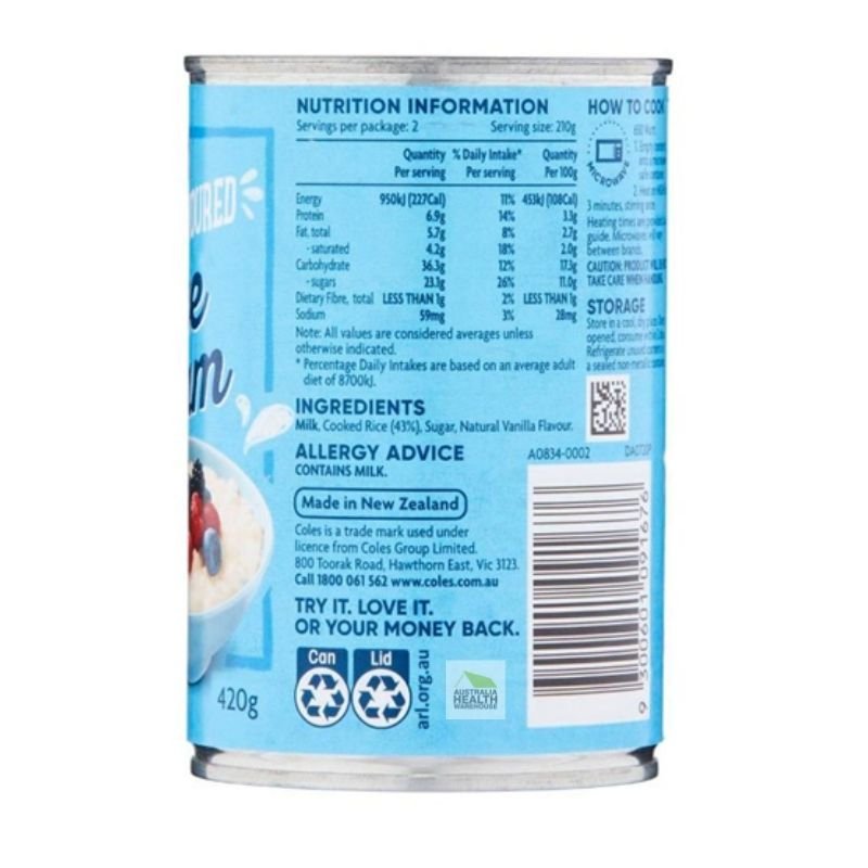 [Expiry: 02/2027] Coles Vanilla Flavoured Rice Cream 420g
