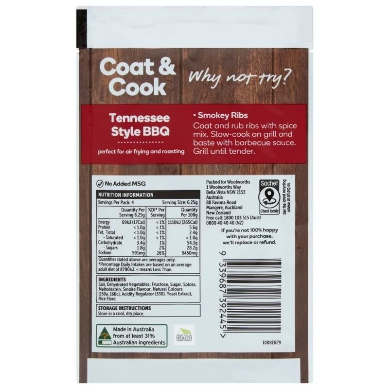 Woolworths Coat & Cook Seasoning Mix Tennessee Style BBQ 25g