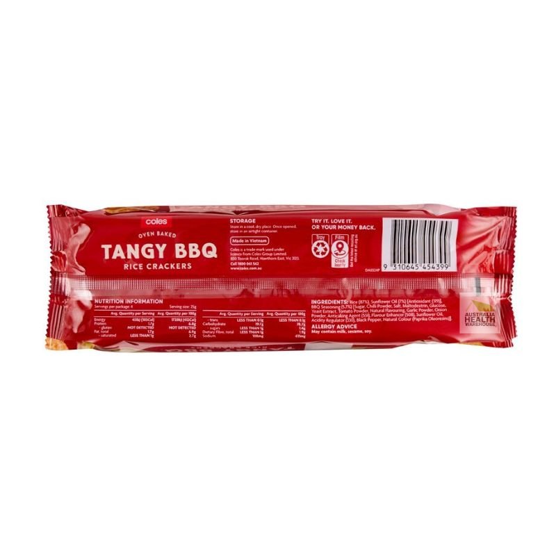 [CLEARANCE Expiry Date: 22/07/2026]  Coles Tangy BBQ Rice Crackers 100g