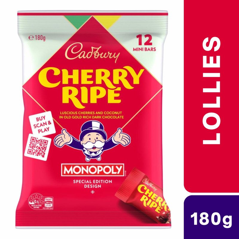 [Expiry Date: 17/03/2027] Cadbury Cherry Ripe Dark Chocolate Sharepack 12 Pack 180g