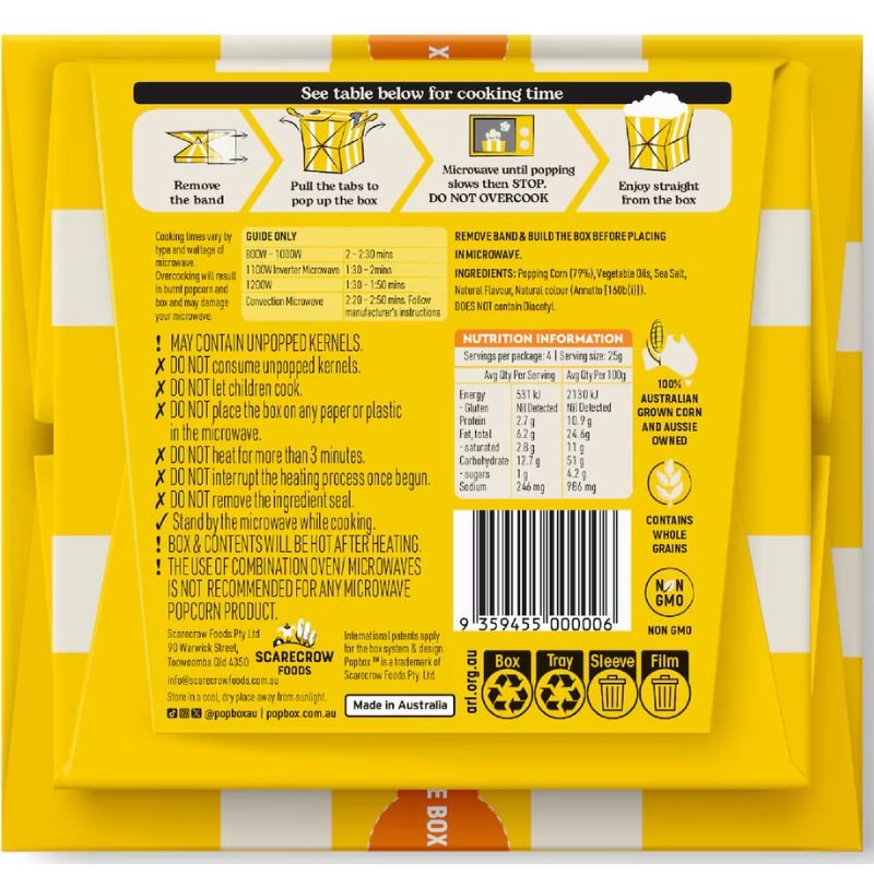 [Expiry Date: 19/02/2027] Pop Box Butter Flavour Microwave Popcorn 100g