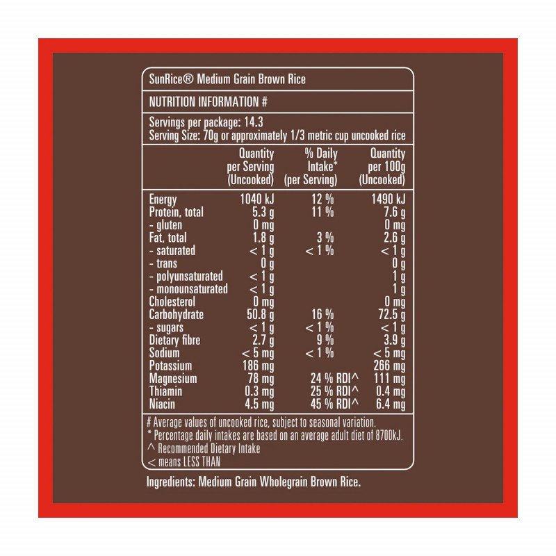 [Expiry: 16/09/2026] Sunrice Australian Brown Rice Medium Grain 1kg