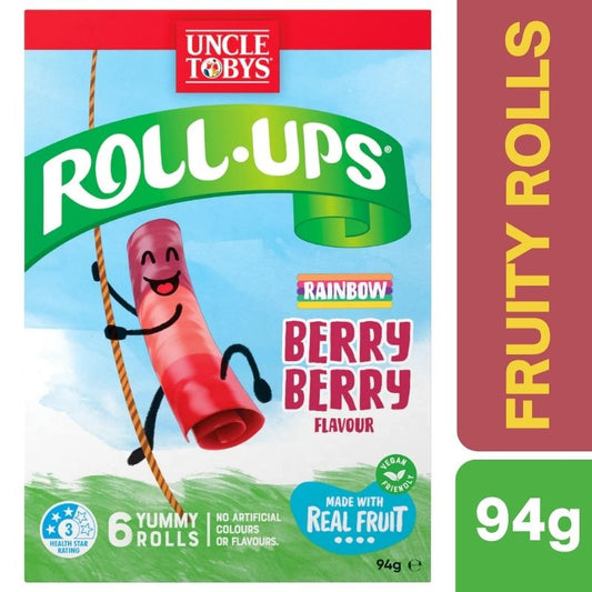 Uncle Tobys Roll-ups Rainbow Berry Berry x 6 Fruity Rolls 94g