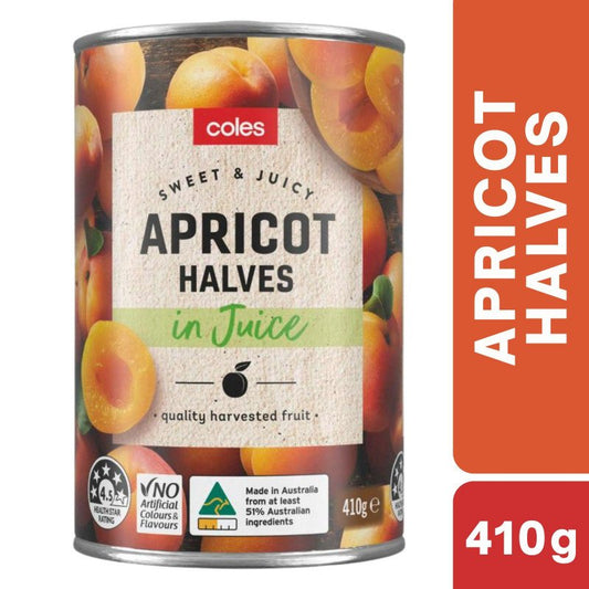 [Expiry: 01/2029] Coles Australian Apricot Halves In Juice 410g