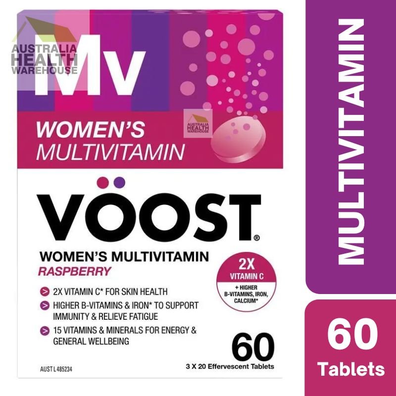 [Expiry: 08/2028] Voost Womens Multivitamin Raspberry Effervescent Tablets 60 Pack