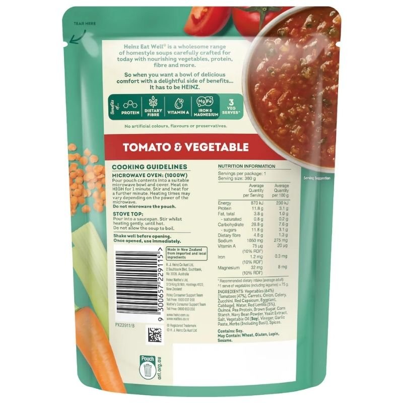 [Expiry Date: 23/02/2027] Heinz Eat Well Soup Pouch Tomato & Vegetable 380g