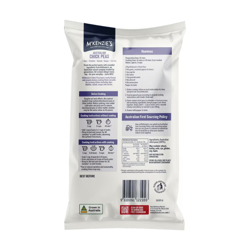 [Expiry: 12/05/2028] McKenzie's Australian Chickpeas 375g