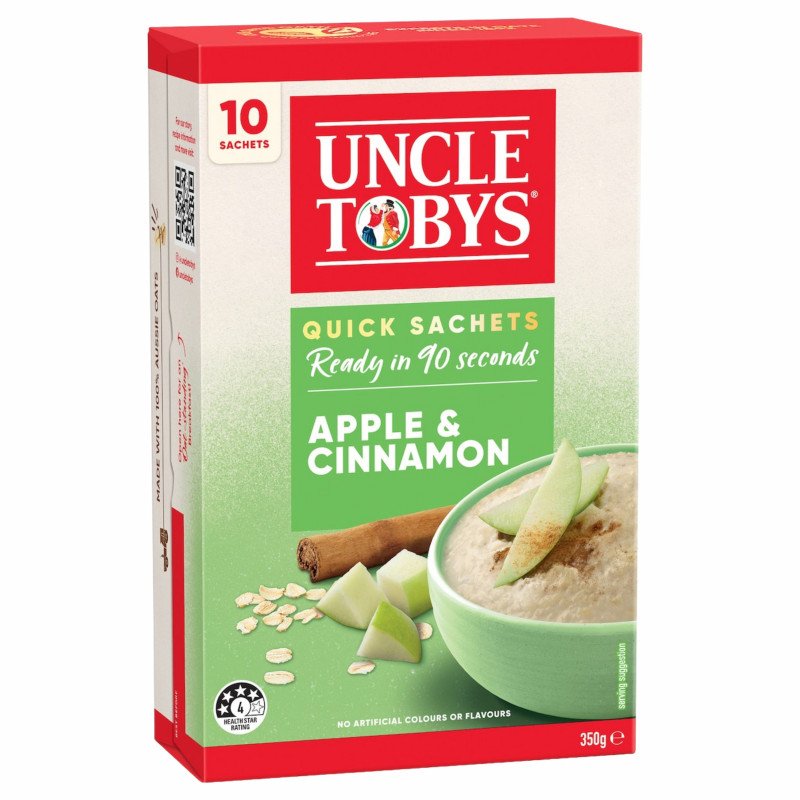 [Expiry Date: 09/01/2027] Uncle Tobys Oats Quick Sachets Apple & Cinnamon Porridge 10 Pack 350g