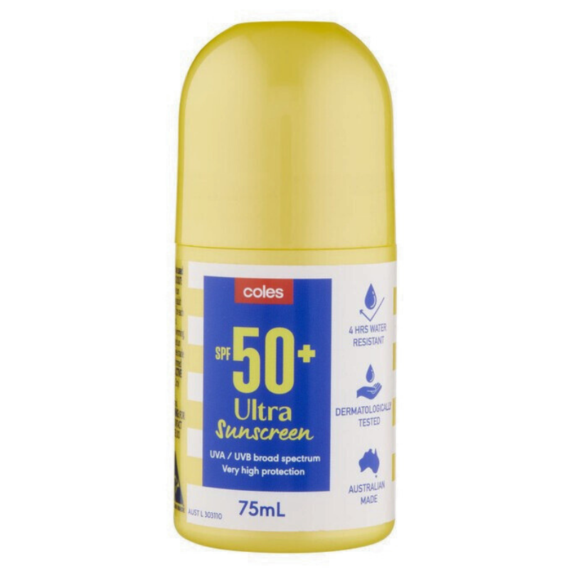 [Expiry: 06/2026] Coles SPF 50+ Ultra Sunscreen Roll-On 75mL