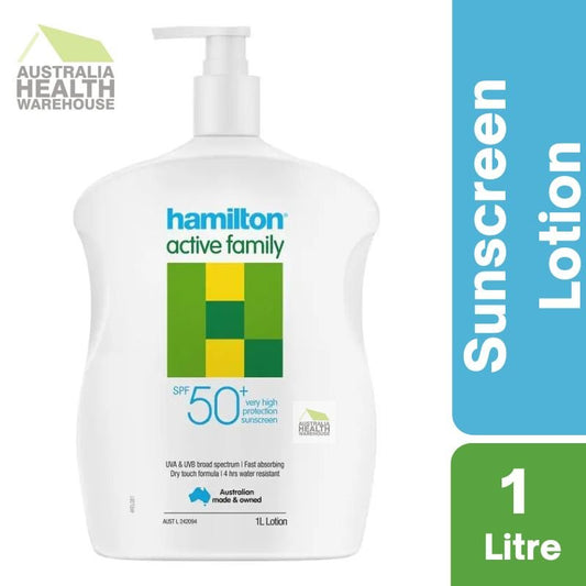 [Expiry: 10/2028] Hamilton Active Family SPF 50+ Sunscreen Lotion 1 Litre
