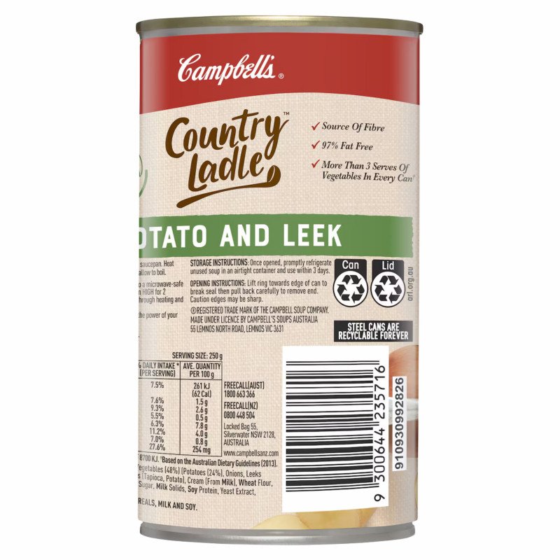 [Expiry Date: 11/02/2028] Campbell's Country Ladle Soup Can Potato & Leek 505g