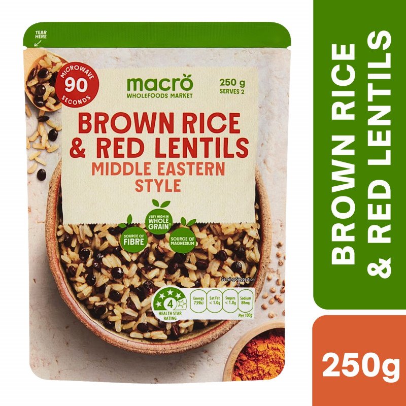 [Expiry Date: 30/11/2026] Woolworths Macro Brown Rice & Red Lentils Pouch Middle Eastern Style 250g
