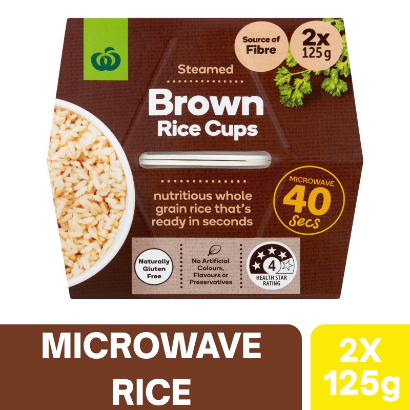 [Expiry Date: 01/02/2027]  Woolworths Brown Rice Microwave Cups 2 Pack (2 x 125g)  | Oz Mart