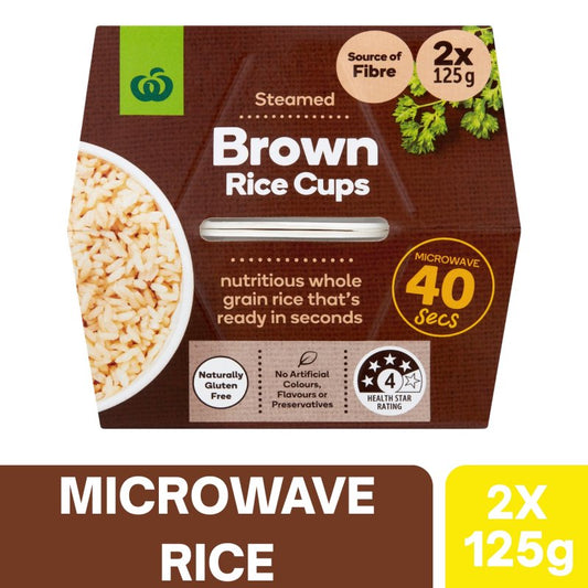 [Expiry Date: 01/02/2027]  Woolworths Brown Rice Microwave Cups 2 Pack (2 x 125g)  | Oz Mart