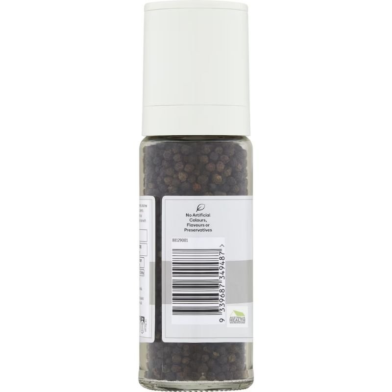 [Expiry Date: 20/04/2028] Woolworths Black Peppercorn Refillable Grinder 124g