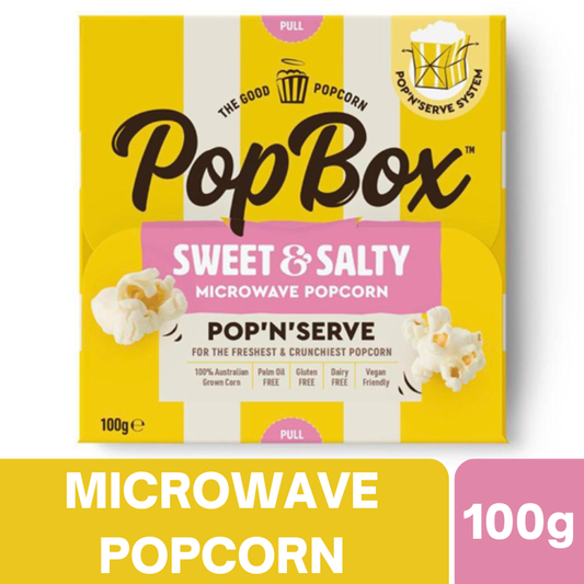 [Expiry Date:25/03/2027] Popbox Gluten Free Dairy Free Sweet & Salty Flavour Microwave Popcorn Snack 100g