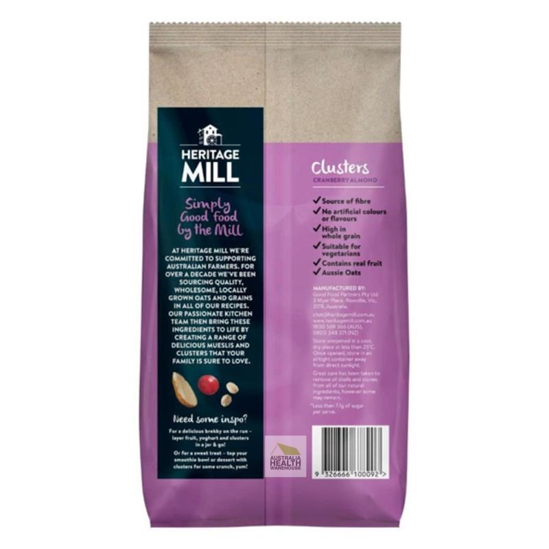 [Expiry Date: 20/05/2026] Heritage Mill Clusters Cranberry Almond 750g