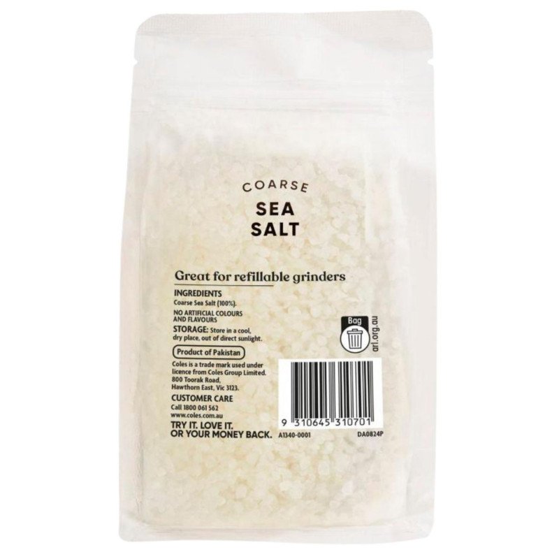 [Expiry Date: 19/01/2029] Coles Coarse Sea Salt Refill Bag 500g