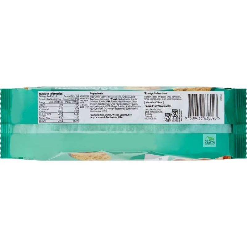 [CLEARANCE Expiry Date: 15/08/2026] Woolworths Rice Cracker Seaweed 100g