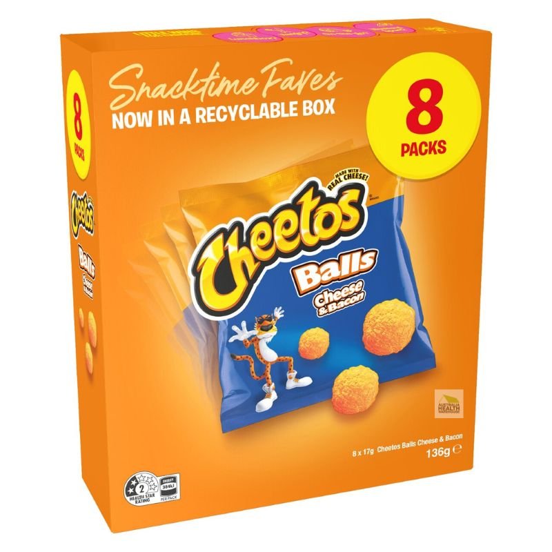 [CLEARANCE Expiry: 08/03/2026] Cheetos Cheese & Bacon Balls Flavoured Snacks 8 x 17g Pack