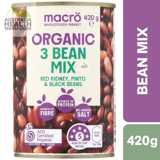 [Expiry: 31/03/2028] Woolworths Macro Organic 3 Bean Mix No Added Salt 420g