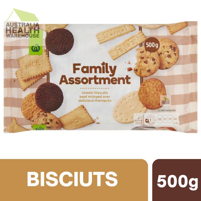 [CLEARANCE Expiry: 27/05/2026] Woolworths Family Assorted Biscuits 500g
