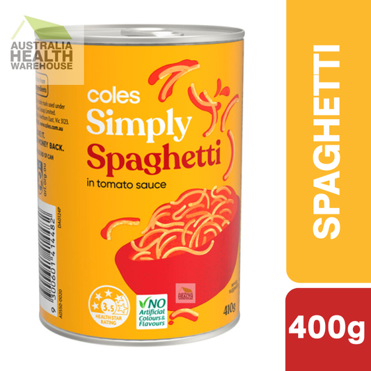 [Expiry Date: 03/06/2027] Coles Simply Spaghetti in Tomato Sauce 410g