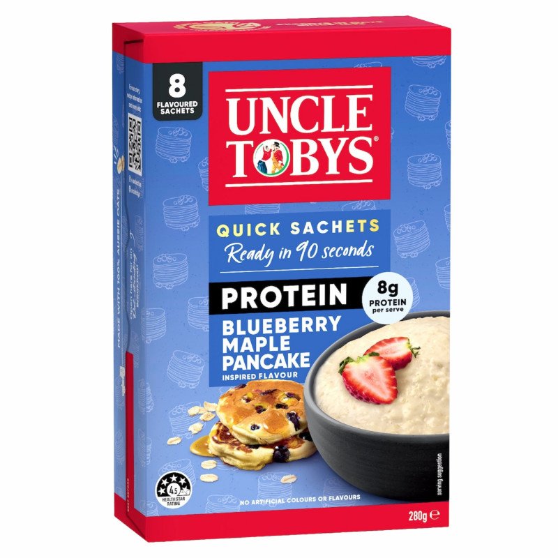 [Expiry Date: 04/02/2027] Uncle Tobys Oats Protein Quick Sachets Blueberry Maple Pancake 8 Pack 280g