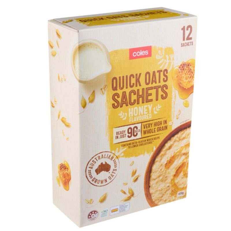 [Expiry Date: 07/08/2026] Coles Quick Oats Honey Flavoured Sachets 12 Pack 420g