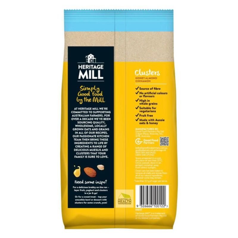 [Expiry Date: 22/05/2026] Heritage Mill Clusters Honey, Almond & Cinnamon 750g
