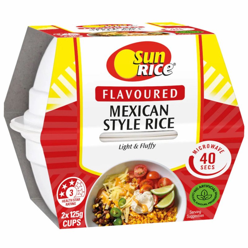 [CLEARANCE Expiry Date: 23/08/2026] Sunrice Microwave Flavoured Mexican Style Rice Cups 2 x 125g
