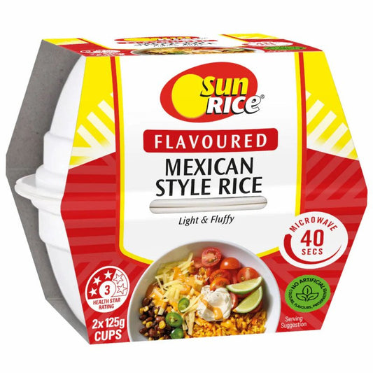 [CLEARANCE Expiry Date: 23/08/2026] Sunrice Microwave Flavoured Mexican Style Rice Cups 2 x 125g