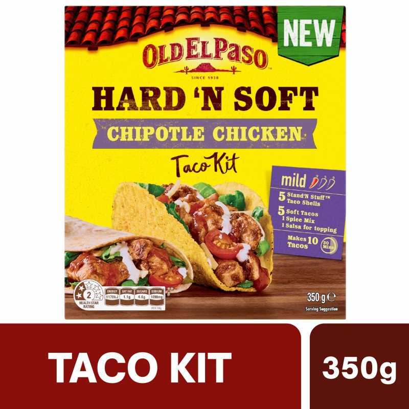 [CLEARANCE Expiry Date: 18/10/2026] Old El Paso Hard N Soft Taco Kit Chipotle 350g