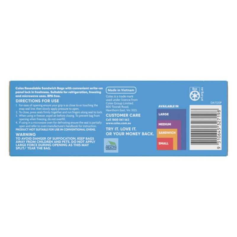 Coles Resealable Sandwich Bags 50 pack