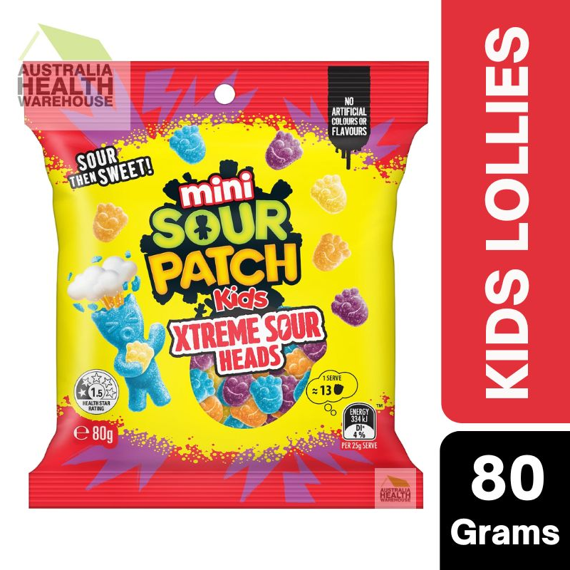 [Expiry Date: 15/01/2027] Sour Patch Kids Mini Extreme Sour Heads Lollies 80g