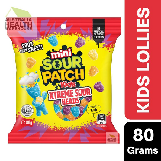 [Expiry Date: 09/01/2027] Sour Patch Kids Mini Extreme Sour Heads Lollies 80g