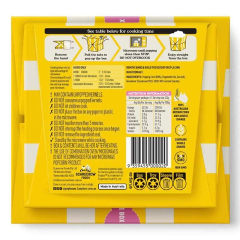 [Expiry Date:25/03/2027] Popbox Gluten Free Dairy Free Sweet & Salty Flavour Microwave Popcorn Snack 100g
