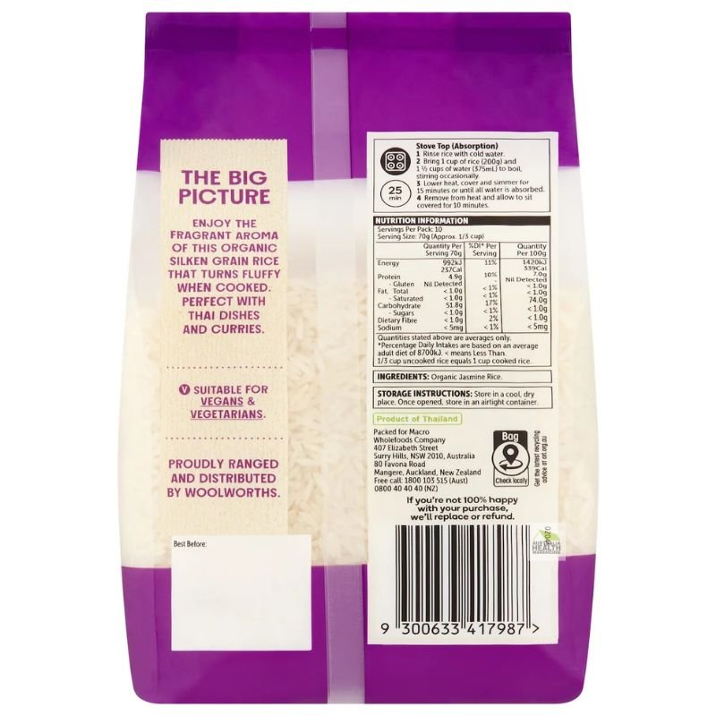 [Expiry: 07/2027] Woolworths Macro Organic Jasmine Rice 750g
