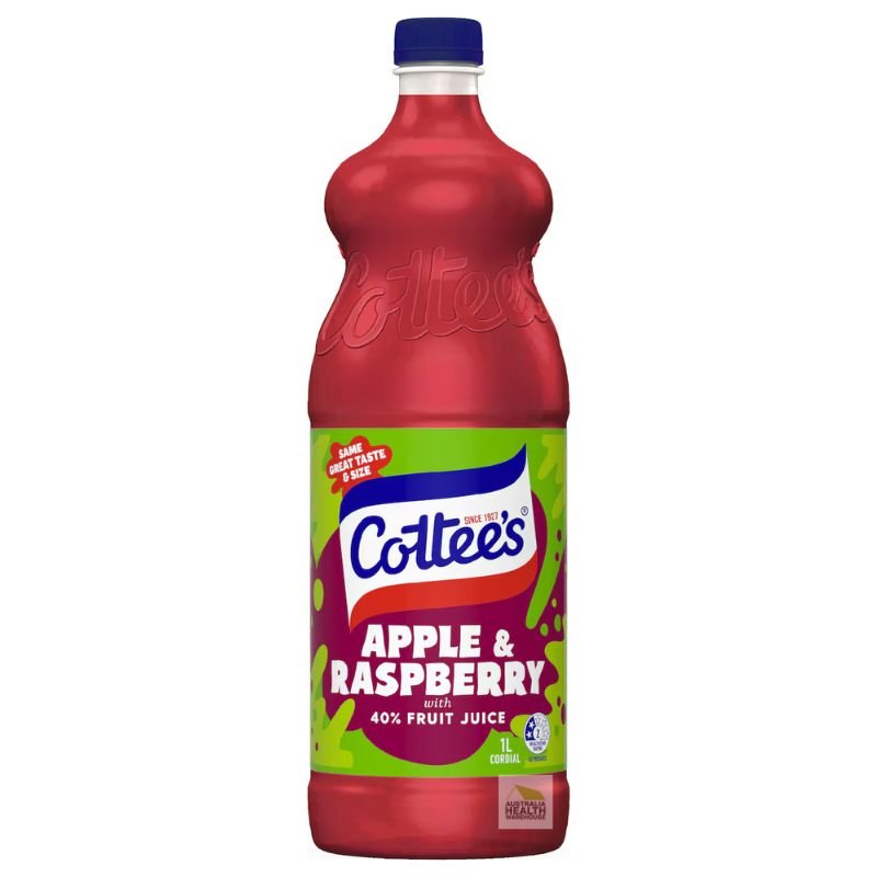 [CLEARANCE Expiry Date: 15/07/2026] Cottee's Apple & Raspberry Cordial With 40% Fruit Juice Bottle 1L