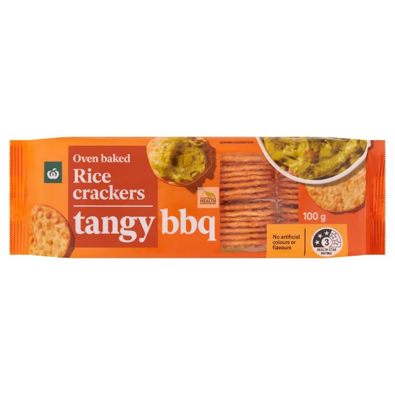 [CLEAREANCE Expiry: 25/07/2026] Woolworths Tangy BBQ Rice Crackers 100g