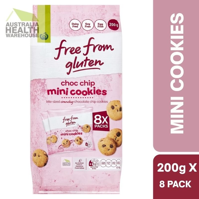 [Expiry Date: 26/06/2026] Woolworths Choc Chip Mini Cookies Gluten Free 8 Pack