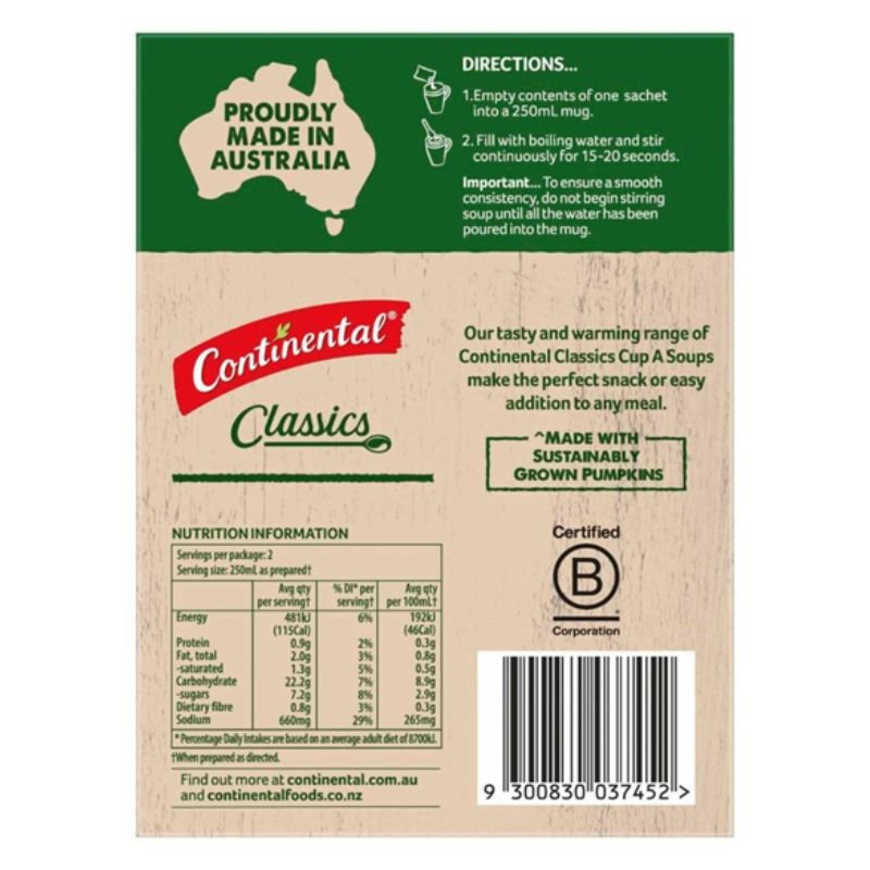 [Expiry Date: 10/09/2027] Continental Cup A Soup Homestyle Pumpkin Soup Serves 2