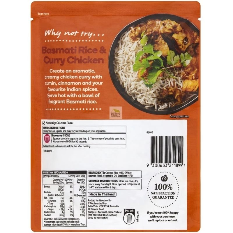 [CLEARANCE Expiry Date: 25/08/2026] Woolworths Microwave Basmati Rice 250g