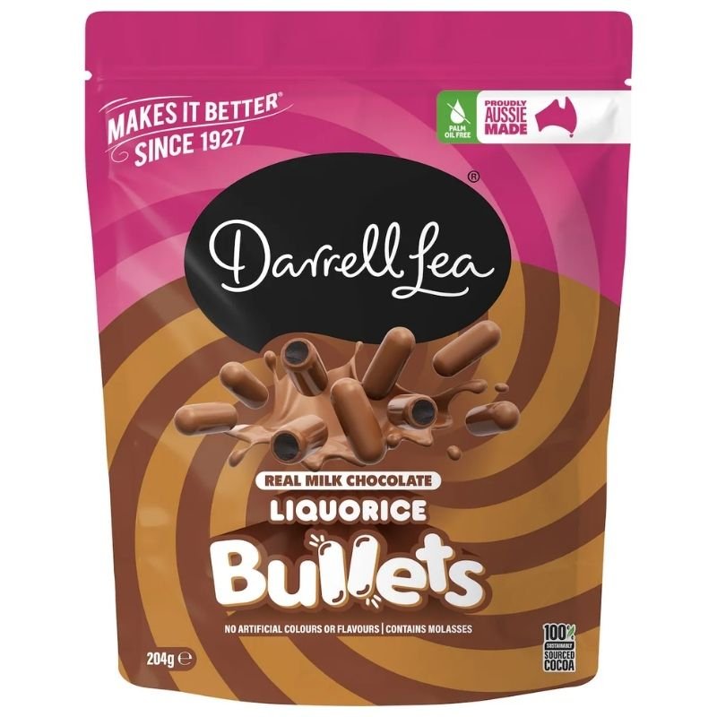 [Expiry Date: 29/06/2027] Darrell Lea Milk Chocolate Liquorice Bullets 204g