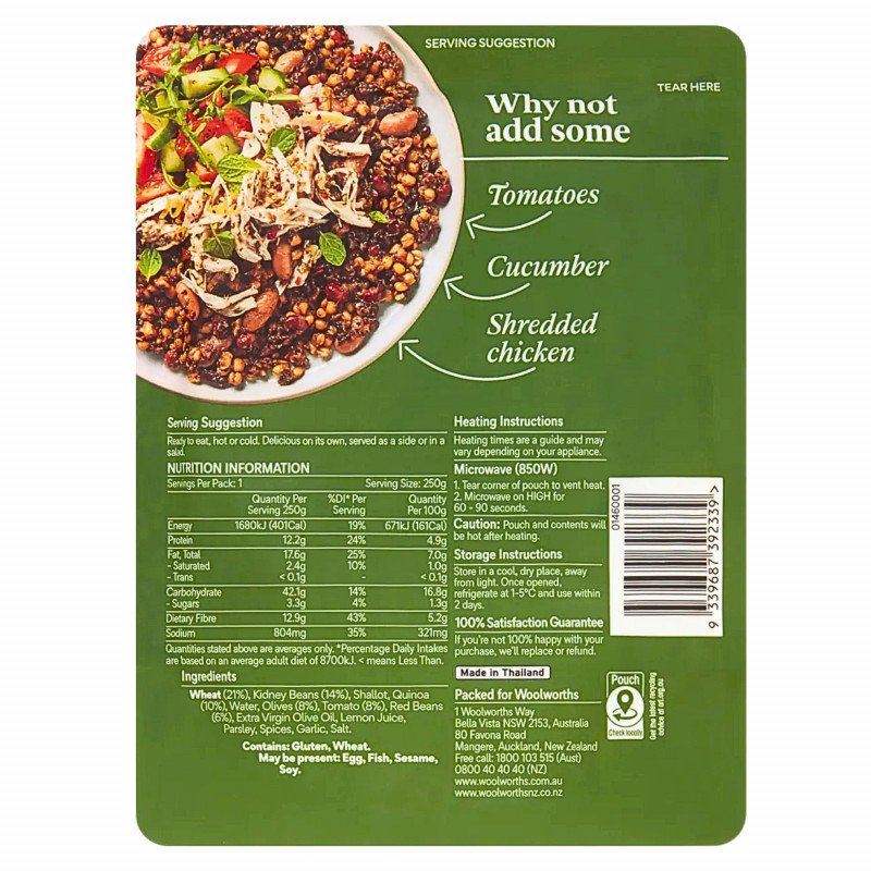 [CLEARANCE EXPIRY: 14/05/2026] Woolworths Mediterranean Style Mixed Grains & Beans 250g