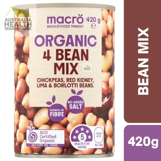 [Expiry: 31/03/2028] Woolworths Macro Organic 4 Bean Mix No Added Salt 420g